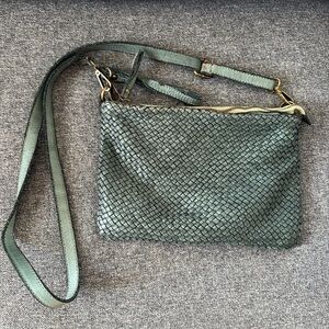 Genuine Leather Elegant Dark Green Woven Bag Shoulder Bohemian Campomaggi Style